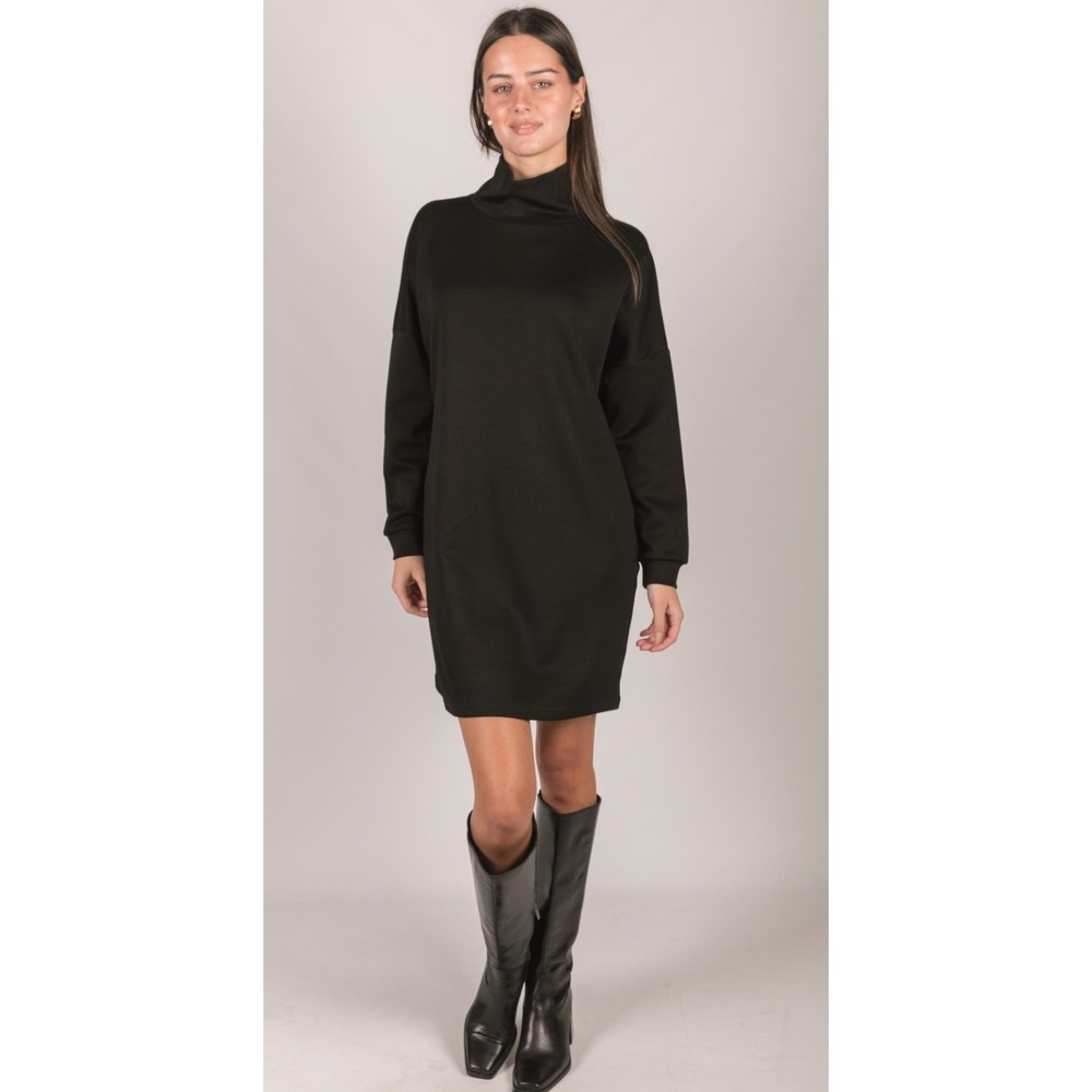 P. CILL Mini Dress Butter Modal Mock‎ Neck Long Sleeve Black L Minimalist